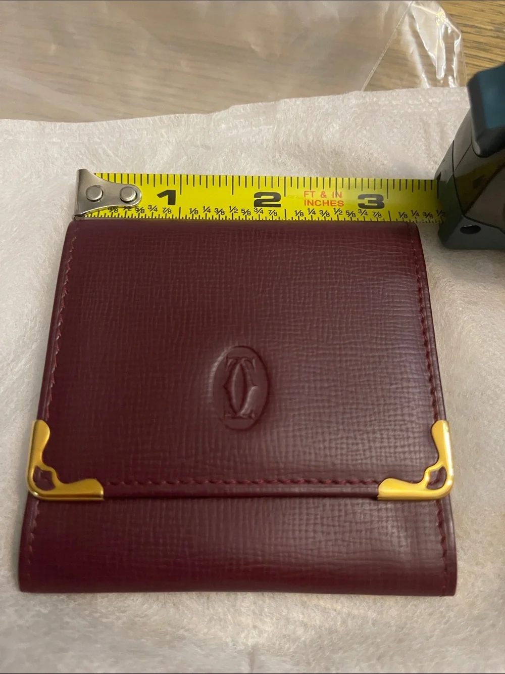 Cartier Burgundy Leather Wallet with Gold Corners